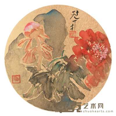 吴冠南 花卉 团扇 31cm